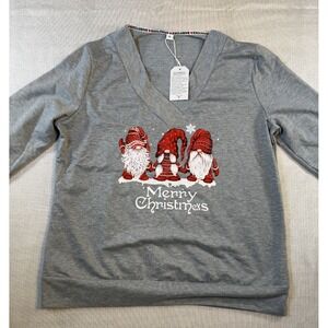 Exclusive Brand Women's XL Long Sleeve Christmas Gnome Shirt - Recycled Material